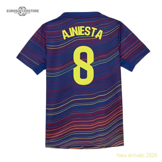2025-2026 Barcelona Academy Pro Pre Match Shirt (Blue) - Kids (A.Iniesta 8)-Vantage Point Soccer
