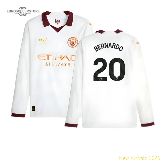2023-2024 Man City Long Sleeve Away Shirt (BERNARDO 20)-Vantage Point Soccer
