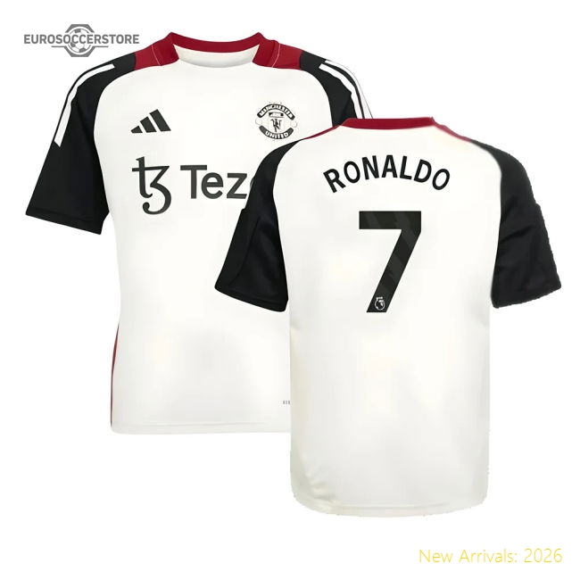 2024-2025 Man Utd Training Jersey (Off White) - Kids (Ronaldo 7)-Vantage Point Soccer