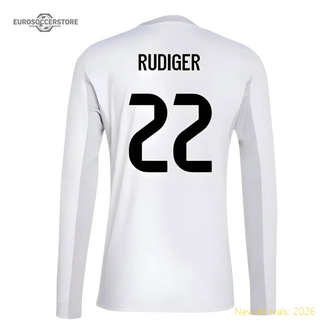 2025-2026 Real Madrid Long Sleeve Home Shirt (Rudiger 22)-Vantage Point Soccer