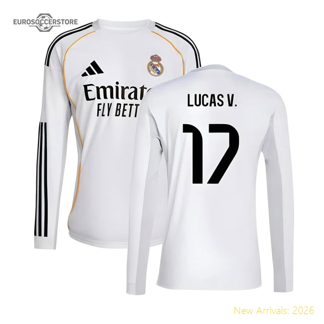 2025-2026 Real Madrid Long Sleeve Home Shirt (Lucas V. 17)-Vantage Point Soccer