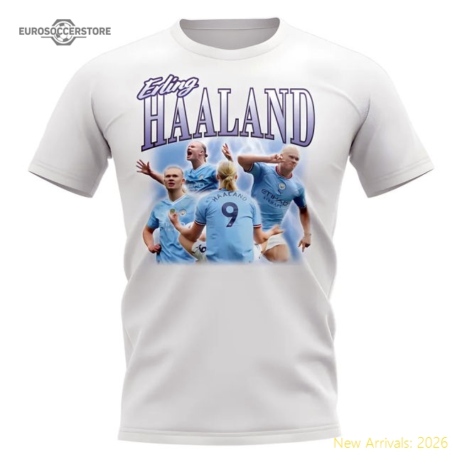 Erling Haaland Bootleg Manchester City T-Shirt (White)-Vantage Point Soccer