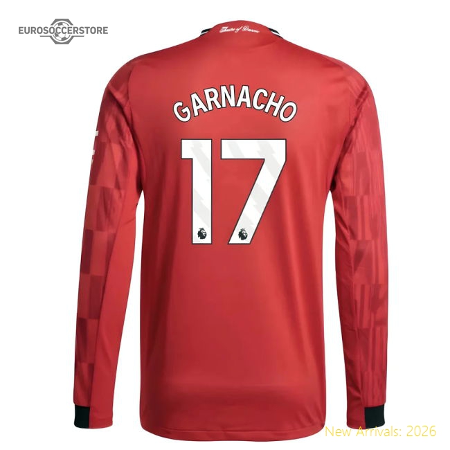 2025-2026 Man Utd Authentic Long Sleeve Home Shirt (Garnacho 17)-Vantage Point Soccer