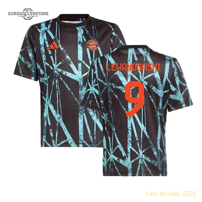 2024-2025 Bayern Munich Pre-Match Shirt (Black) - Kids (Lewandowski 9)-Vantage Point Soccer