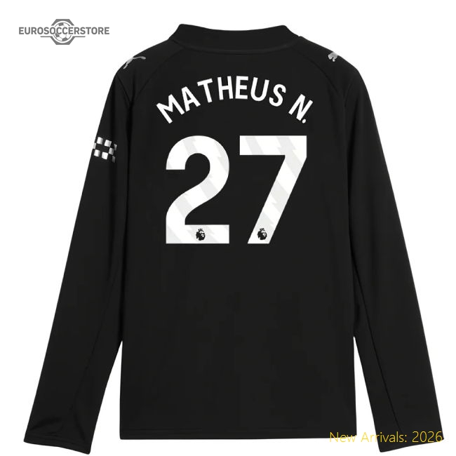 2025-2026 Man City Long Sleeve Away Shirt (Kids) (Matheus N. 27)-Vantage Point Soccer