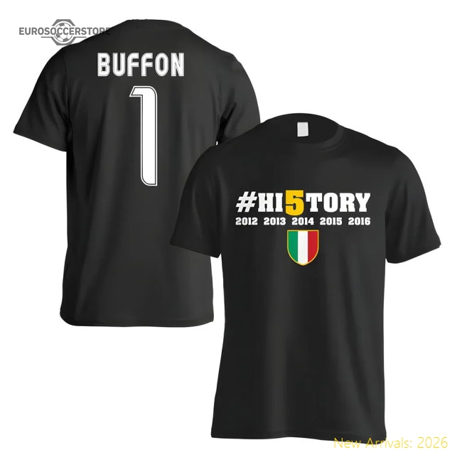 Juventus History Winners T-Shirt (Buffon 1) Black - Kids-Vantage Point Soccer
