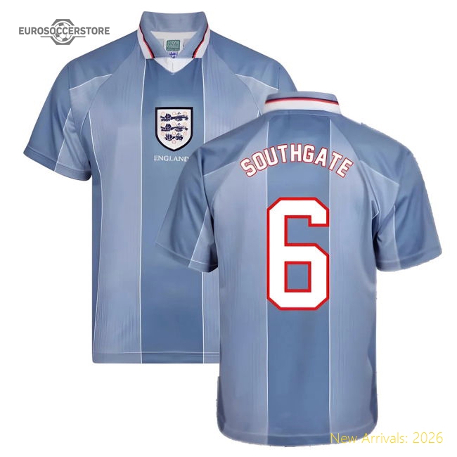 Score Draw England 1996 Away Euro Championship Retro Football Shirt (SOUTHGATE 6)-Vantage Point Soccer