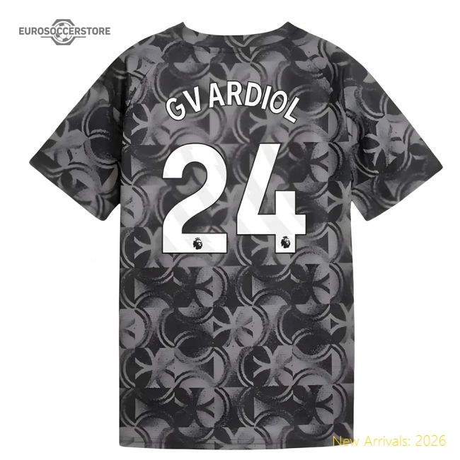 2025-2026 Man City Warm Up Jersey (Black) - Kids (Gvardiol 24)-Vantage Point Soccer