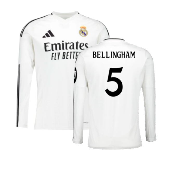 2024-2025 Real Madrid Long Sleeve Home Shirt (Bellingham 5)-Vantage Point Soccer