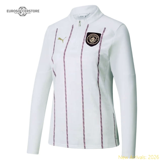 2024-2025 Man City Prematch Half Zip Top (White)-Vantage Point Soccer