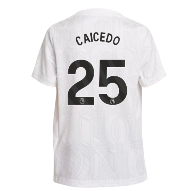2025-2026 Chelsea Pre-Match Shirt (White) - Kids (Caicedo 25)-Vantage Point Soccer