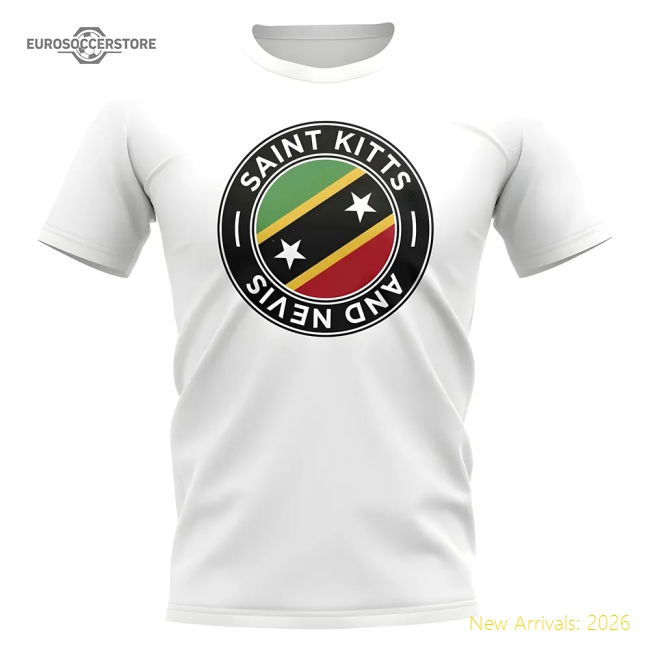 Saint Kitts and Nevis Football Badge T-Shirt (White)-Vantage Point Soccer
