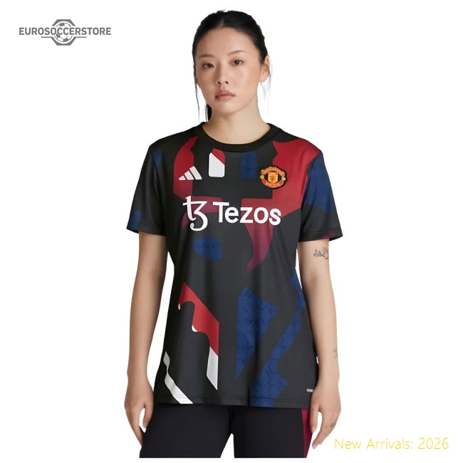 2024-2025 Man Utd Pre-Match Shirt (Black) - Womens-Vantage Point Soccer