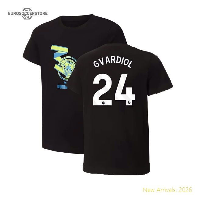2024-2025 Man City ftblCulture Tee (Black) (Gvardiol 24)-Vantage Point Soccer
