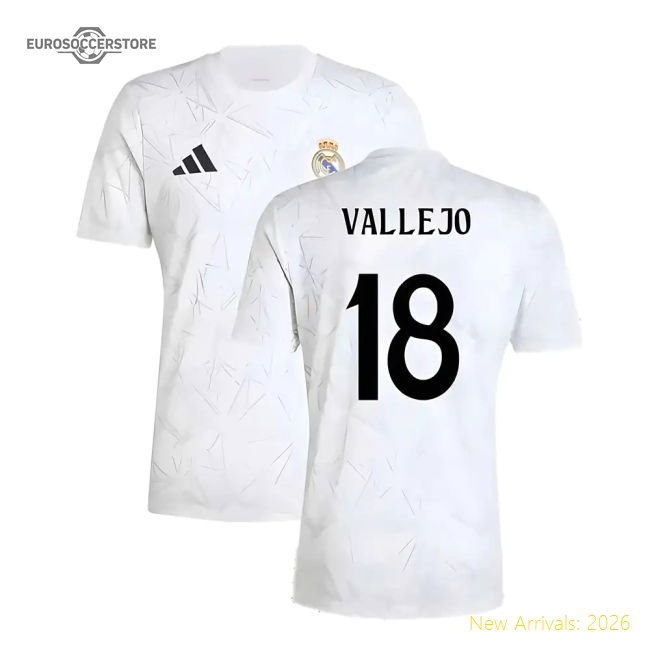 2024-2025 Real Madrid Pre-Match Shirt (White) (Vallejo 18)-Vantage Point Soccer