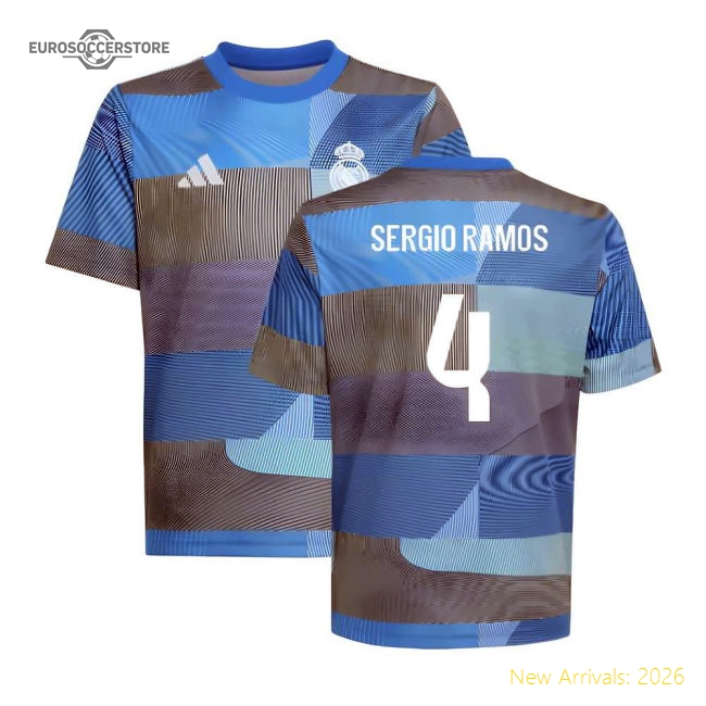2025-2026 Real Madrid Pre-Match Shirt (Blue) - Kids (Sergio Ramos 4)-Vantage Point Soccer