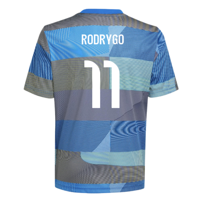 2025-2026 Real Madrid Pre-Match Shirt (Blue) - Kids (Rodrygo 11)-Vantage Point Soccer