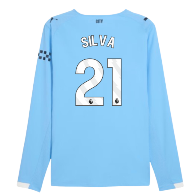 2025-2026 Man City Authentic Long Sleeve Home Shirt (Silva 21)-Vantage Point Soccer