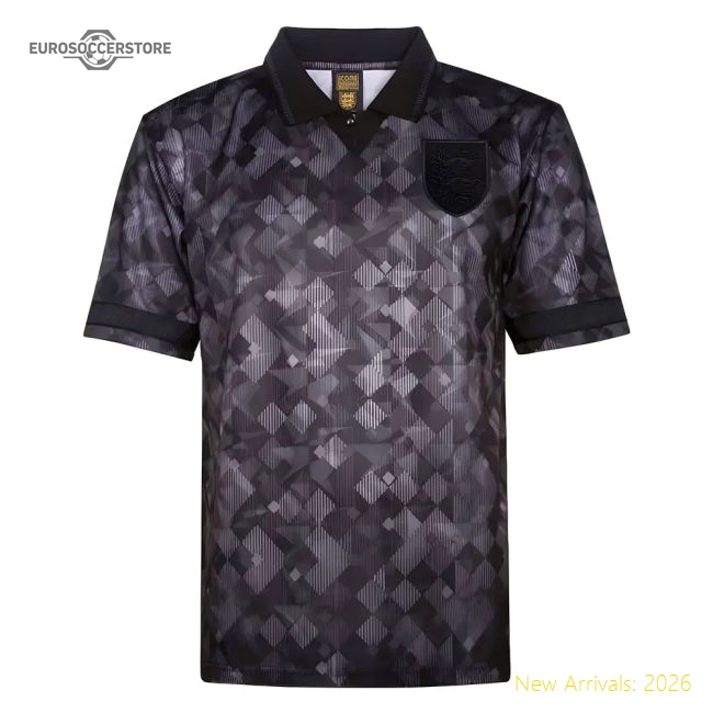 England 1990 Black Out Retro Football Shirt-Vantage Point Soccer