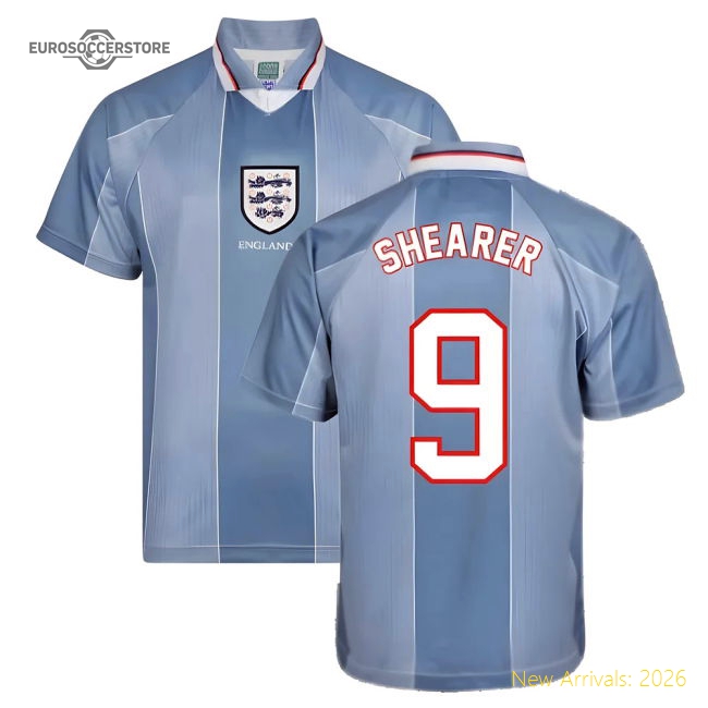 Score Draw England 1996 Away Euro Championship Retro Football Shirt (SHEARER 9)-Vantage Point Soccer