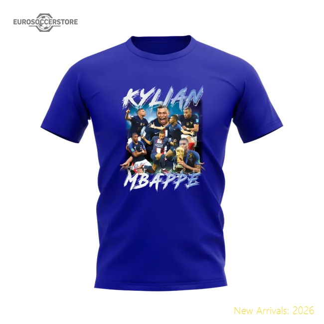 Kylian Mbappe Bootleg Football T-Shirt (Blue)-Vantage Point Soccer