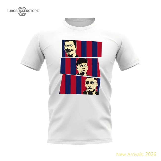 Lewandowski Lamine Yamal Raphinha Barcelona Trio T-Shirt (White)-Vantage Point Soccer