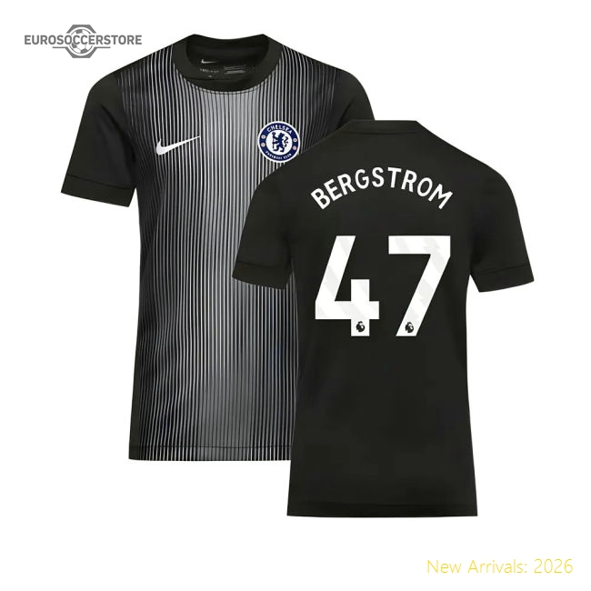 2025-2026 Chelsea Home Goalkeeper Shirt (Black) - Kids (Bergstrom 47)-Vantage Point Soccer