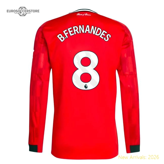 2025-2026 Man Utd Long Sleeve Home Shirt (B.Fernandes 8)-Vantage Point Soccer