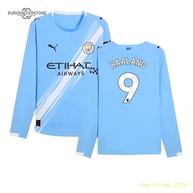 2025-2026 Man City Authentic Long Sleeve Home Shirt (Haaland 9)-Vantage Point Soccer
