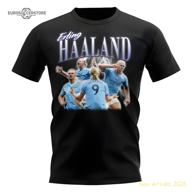 Erling Haaland Manchester City Bootleg T-shirt (Black)-Vantage Point Soccer