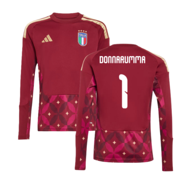 2026-2027 Italy Home Goalkeeper Shirt (Burgundy) - Kids (Donnarumma 1)-Vantage Point Soccer