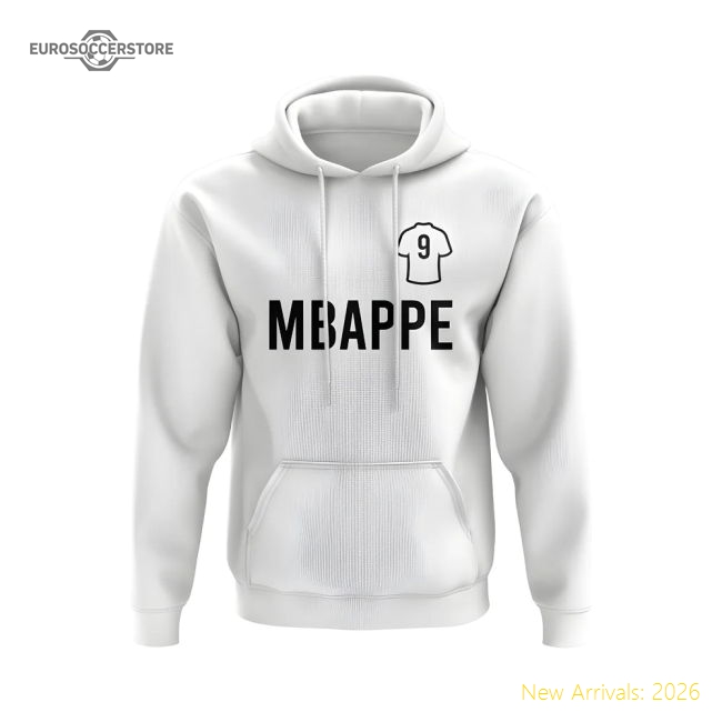 Kylian Mbappe Real Madrid Number Hoody (White)-Vantage Point Soccer