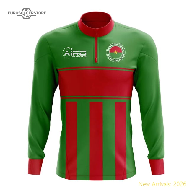 Burkina Faso Concept Football Half Zip Midlayer Top (Green-Red)-Vantage Point Soccer