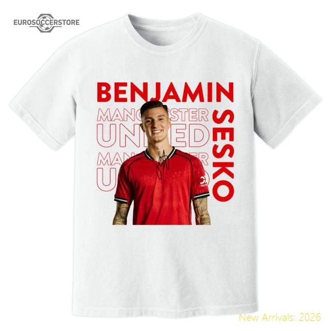 Benjamin Sesko Man United New Signing T-Shirt (White)-Vantage Point Soccer