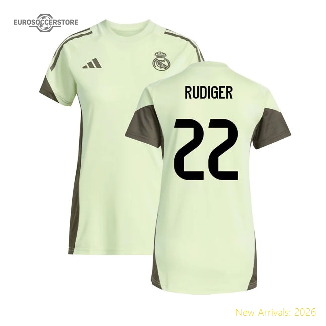2025-2026 Real Madrid Training Jersey (Almost Lime) - Womens (Rudiger 22)-Vantage Point Soccer