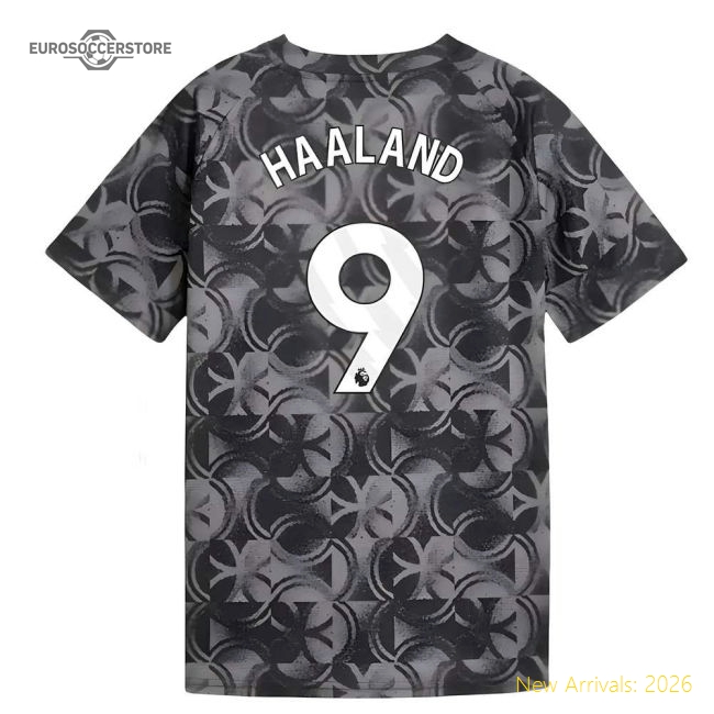 2025-2026 Man City Warm Up Jersey (Black) - Kids (Haaland 9)-Vantage Point Soccer