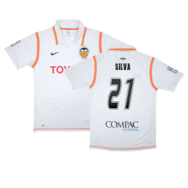 Valencia 2007-08 Home Shirt ((Excellent) S) (Silva 21)-Vantage Point Soccer