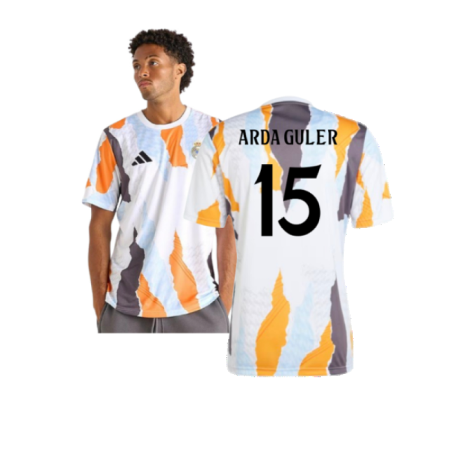 2024-2025 Real Madrid Pre-Match Shirt (White/Crew Orange) (Arda Guler 15)-Vantage Point Soccer