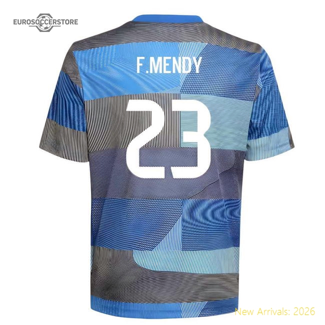 2025-2026 Real Madrid Pre-Match Shirt (Blue) - Kids (F.Mendy 23)-Vantage Point Soccer