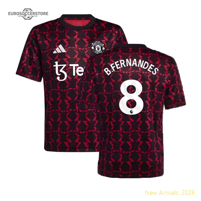 2024-2025 Man Utd Pre-Match Shirt (Black) - Kids (B.Fernandes 8)-Vantage Point Soccer