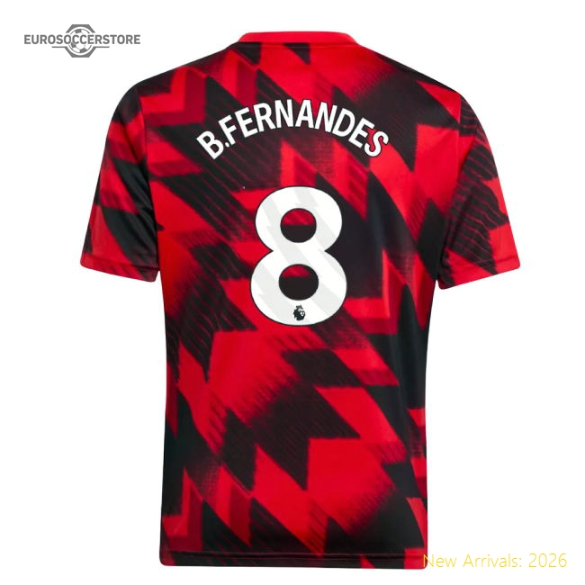 2025-2026 Man Utd Pre-Match Shirt (Red) - Kids (B.Fernandes 8)-Vantage Point Soccer