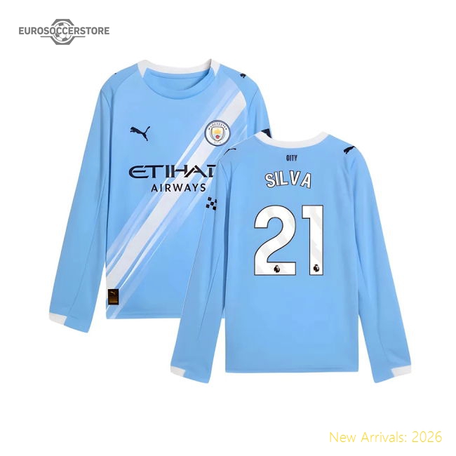 2025-2026 Man City Long Sleeve Home Shirt (Kids) (Silva 21)-Vantage Point Soccer