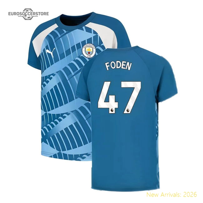 2023-2024 Man City Pre-Match Jersey (Lake Blue) - Kids (FODEN 47)-Vantage Point Soccer
