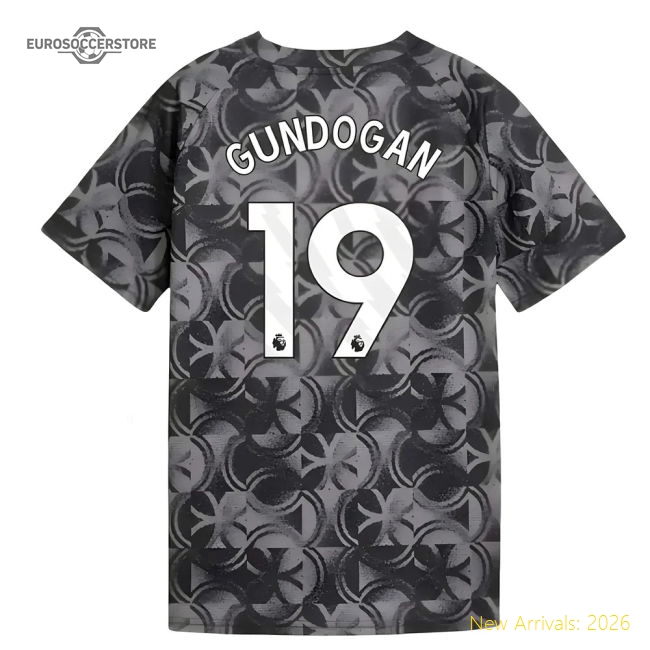 2025-2026 Man City Warm Up Jersey (Black) - Kids (Gundogan 19)-Vantage Point Soccer
