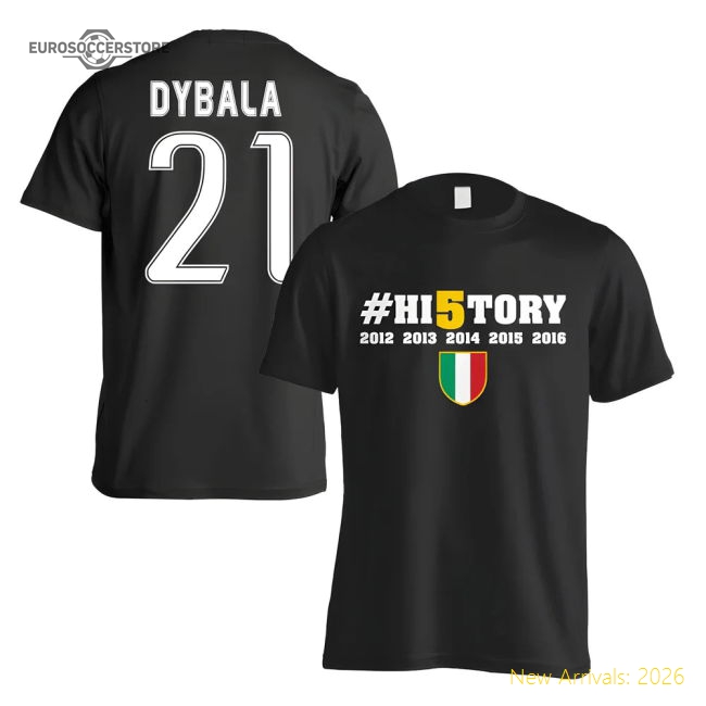 Juventus History Winners T-Shirt (Dybala 21) - Black-Vantage Point Soccer