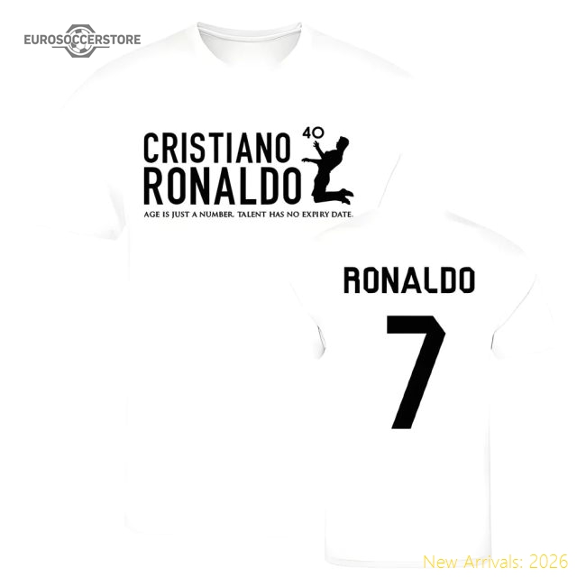 Cristiano Ronaldo at 40 Real Madrid T-Shirt #7 (White)-Vantage Point Soccer