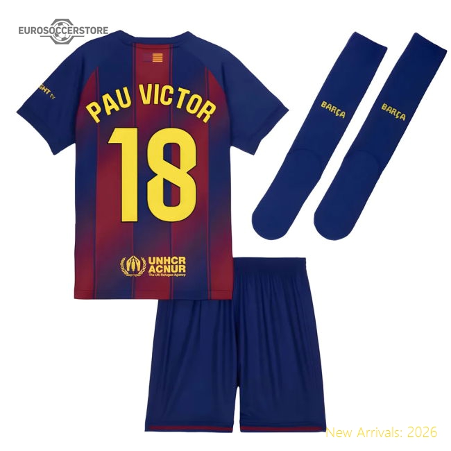 2025-2026 Barcelona Home Mini Kit (Pau Victor 18)-Vantage Point Soccer