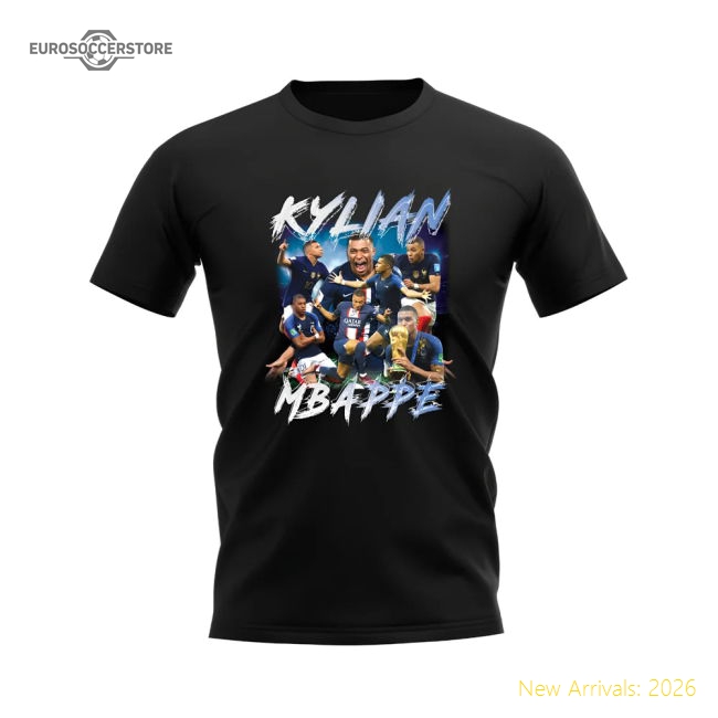 Kylian Mbappe Bootleg Football T-Shirt (Black)-Vantage Point Soccer