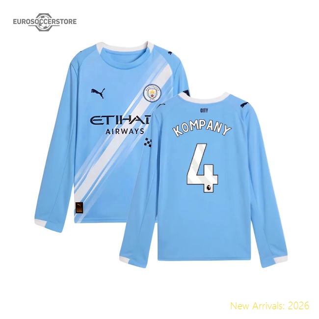2025-2026 Man City Long Sleeve Home Shirt (Kids) (Kompany 4)-Vantage Point Soccer