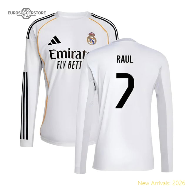 2025-2026 Real Madrid Long Sleeve Home Shirt (Raul 7)-Vantage Point Soccer